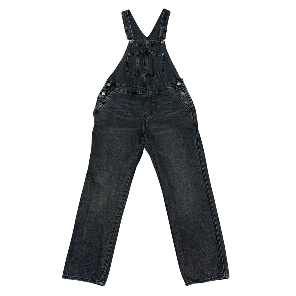 Old Navy Black Gray Denim Overalls Straight Leg Bib Size 4